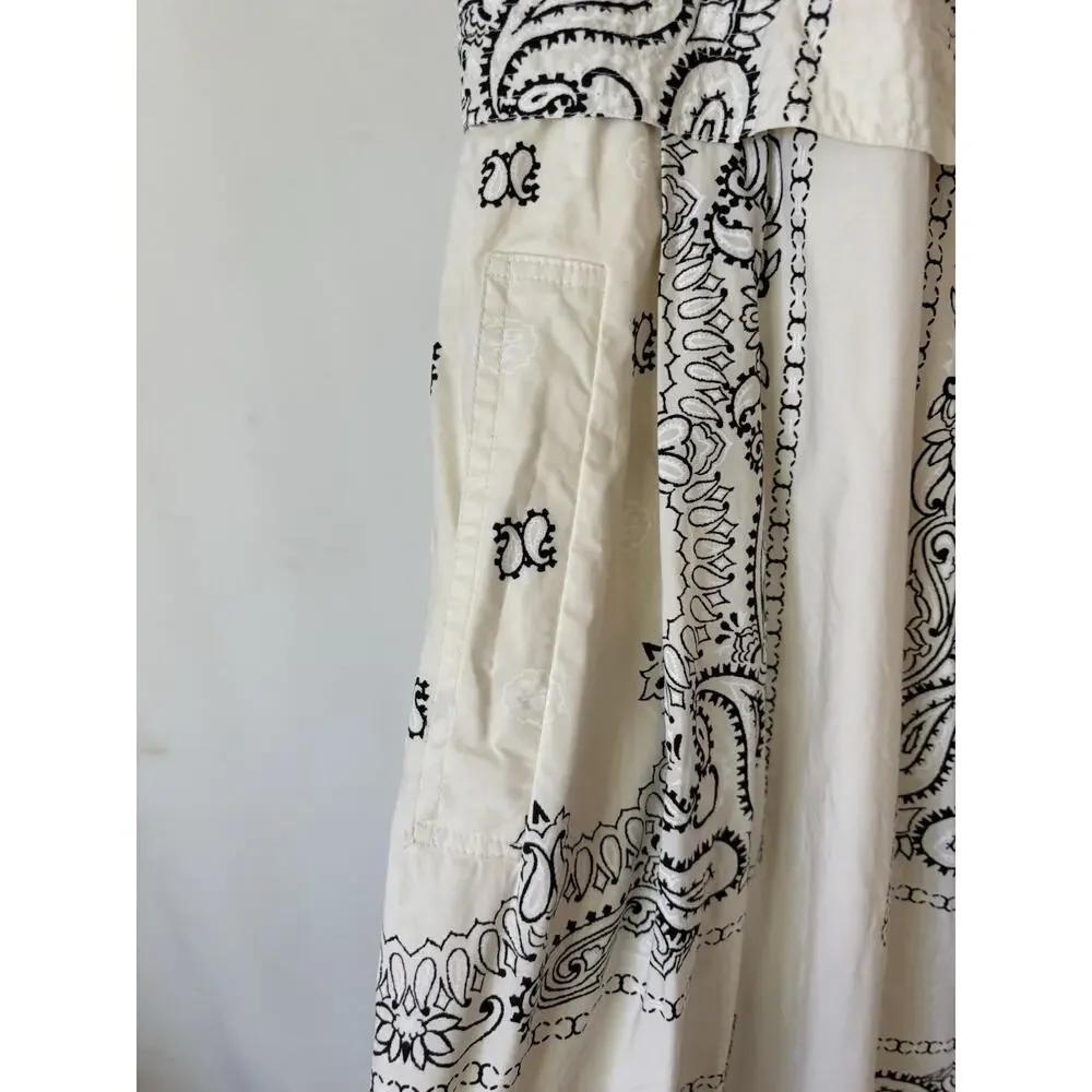 Torri Burch White Paisley Midi Wrap Dress 8 Sleeveless V Neck Pockets